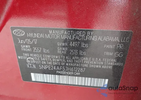 2018 Hyundai Sonata Se z USA, uszkodzony, nr VIN 5NPE24AF5JH612287